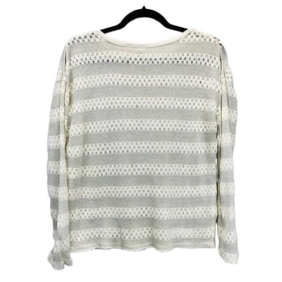 Francesca's Women's White Sliver Metallic Sheer Striped Pullover Sweater Sz L - Picture 2 of 3